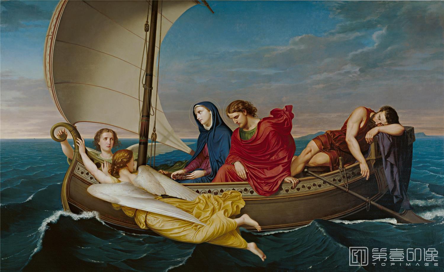 油画-西班牙普拉多美术馆油画藏画-Hernández Amores, Germán-Viaje de la Virgen y San Juan a Éfeso-244cm x 390cm-1398
